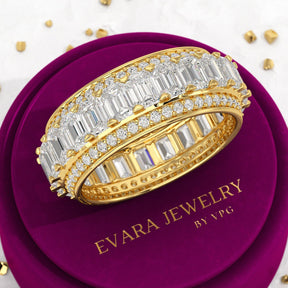5 Carat Emerald & Round Cut Lab Grown Diamond Minimalist Wedding Eternity Band - Evara Jewelry LLC