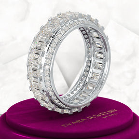 5 Carat Emerald & Round Cut Lab Grown Diamond Minimalist Wedding Eternity Band - Evara Jewelry LLC