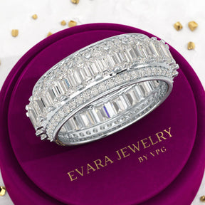 5 Carat Emerald & Round Cut Lab Grown Diamond Minimalist Wedding Eternity Band - Evara Jewelry LLC
