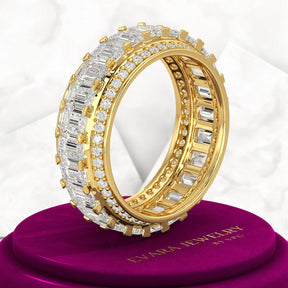 5 Carat Emerald & Round Cut Lab Grown Diamond Minimalist Wedding Eternity Band - Evara Jewelry LLC