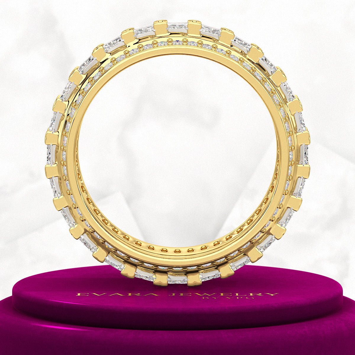 5 Carat Emerald & Round Cut Lab Grown Diamond Minimalist Wedding Eternity Band - Evara Jewelry LLC