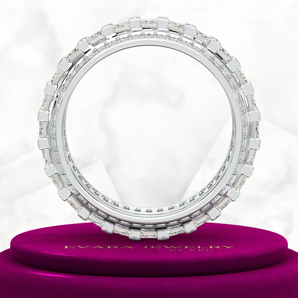 5 Carat Emerald & Round Cut Lab Grown Diamond Minimalist Wedding Eternity Band - Evara Jewelry LLC