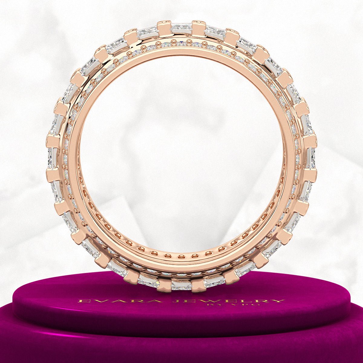 5 Carat Emerald & Round Cut Lab Grown Diamond Minimalist Wedding Eternity Band - Evara Jewelry LLC