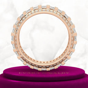 5 Carat Emerald & Round Cut Lab Grown Diamond Minimalist Wedding Eternity Band - Evara Jewelry LLC