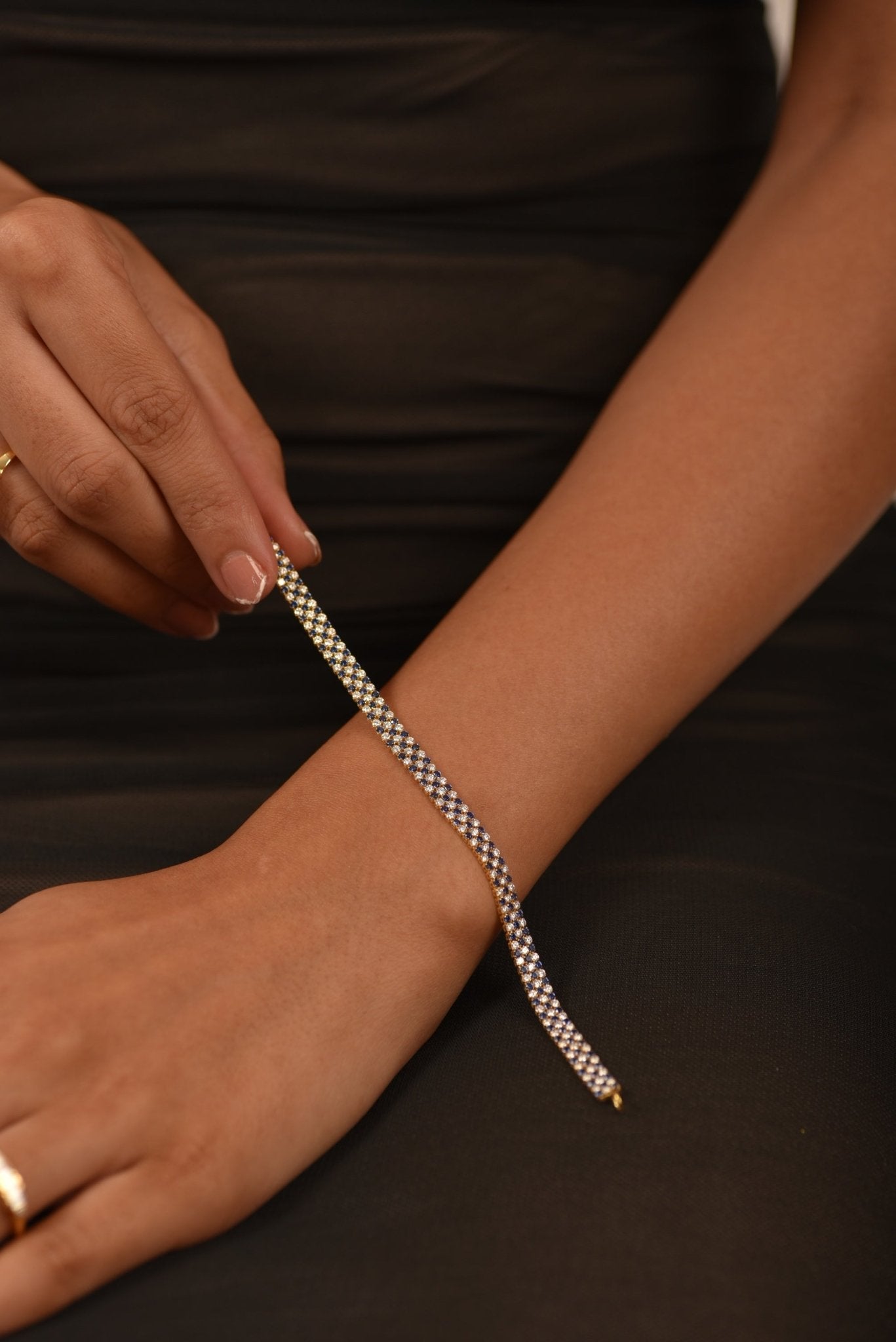 5 Carat Natural Blue Sapphire & Diamond Alternate Three Row Tennis Bracelet - Evara Jewelry LLC