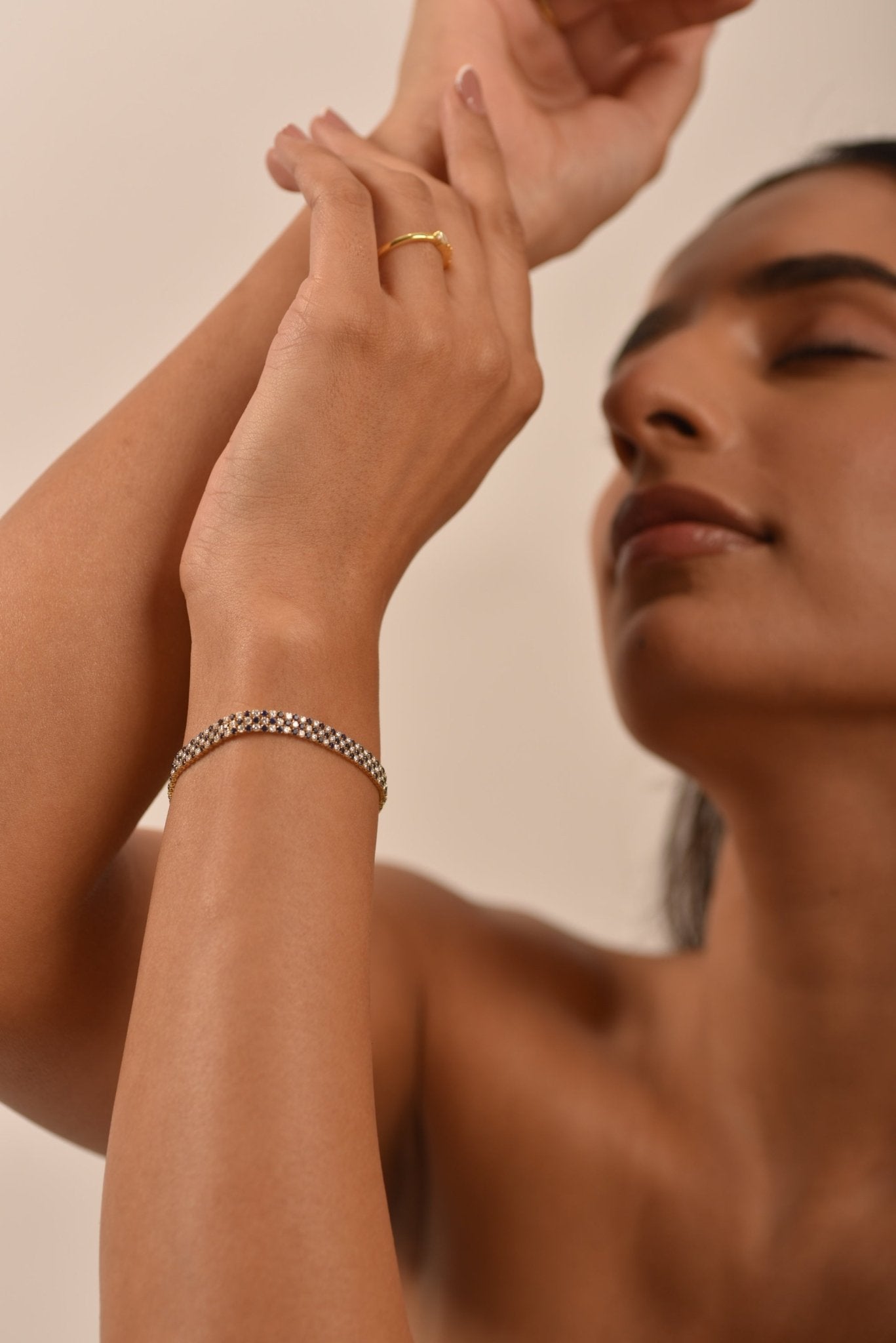 5 Carat Natural Blue Sapphire & Diamond Alternate Three Row Tennis Bracelet - Evara Jewelry LLC