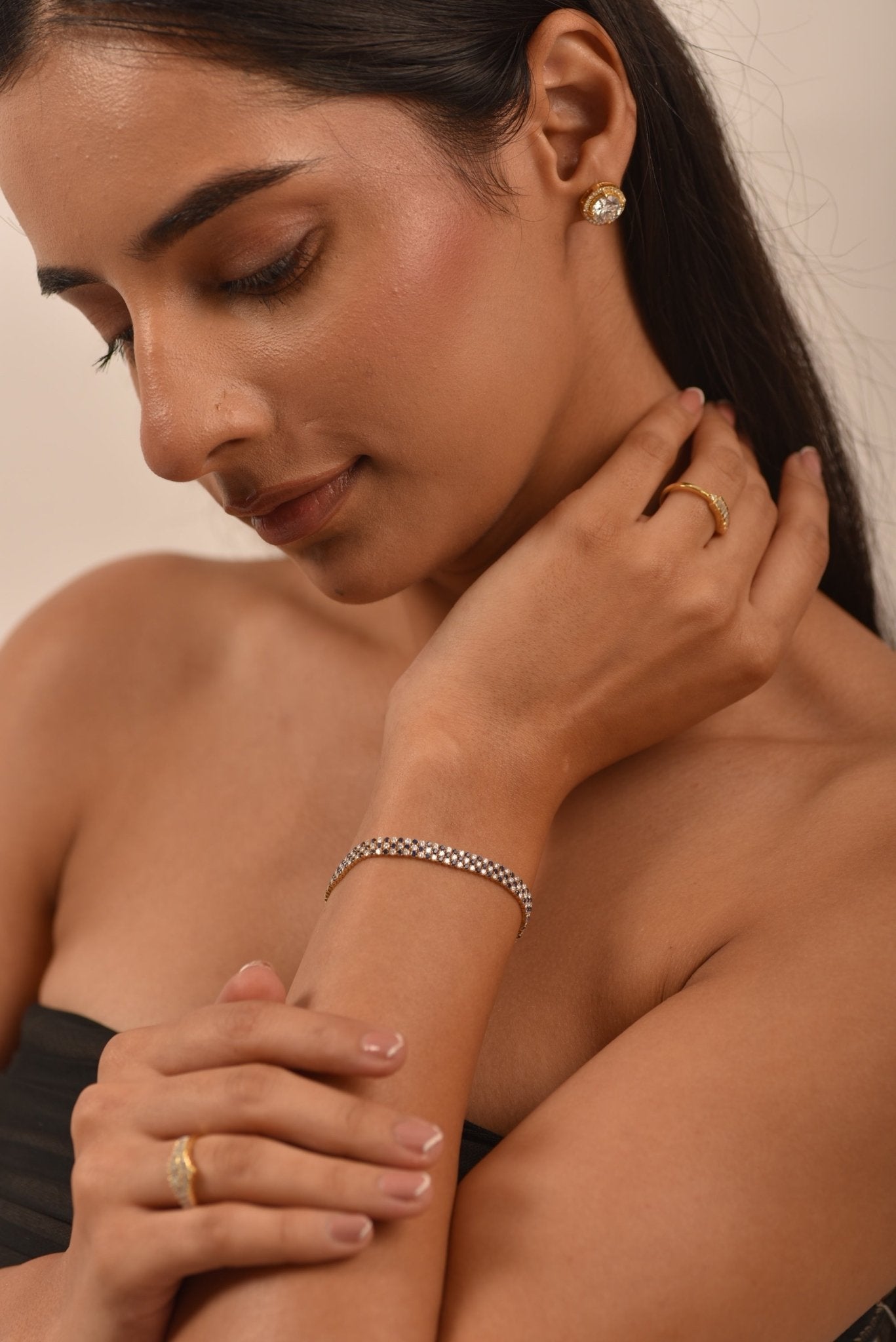 5 Carat Natural Blue Sapphire & Diamond Alternate Three Row Tennis Bracelet - Evara Jewelry LLC