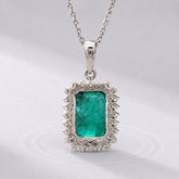 5 Carat Natural Emerald-Cut Emerald and Diamond Halo Pendant Necklace in 14K Gold - Evara Jewelry LLC