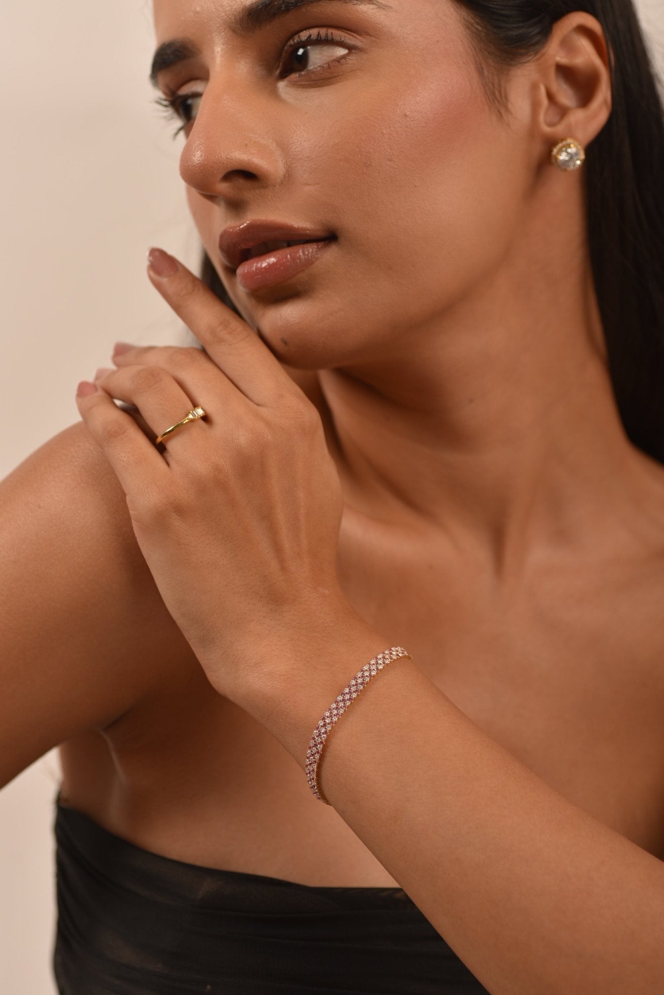 5 Carat Natural Pink Sapphire & Lab Grown Diamond Three Row Alternate Tennis Bracelet - Evara Jewelry LLC