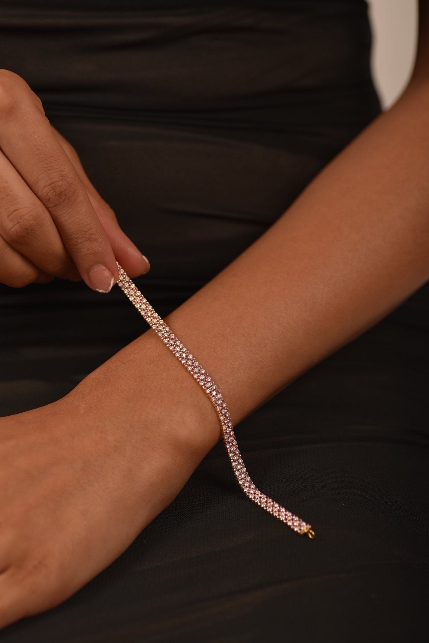 5 Carat Natural Pink Sapphire & Lab Grown Diamond Three Row Alternate Tennis Bracelet - Evara Jewelry LLC