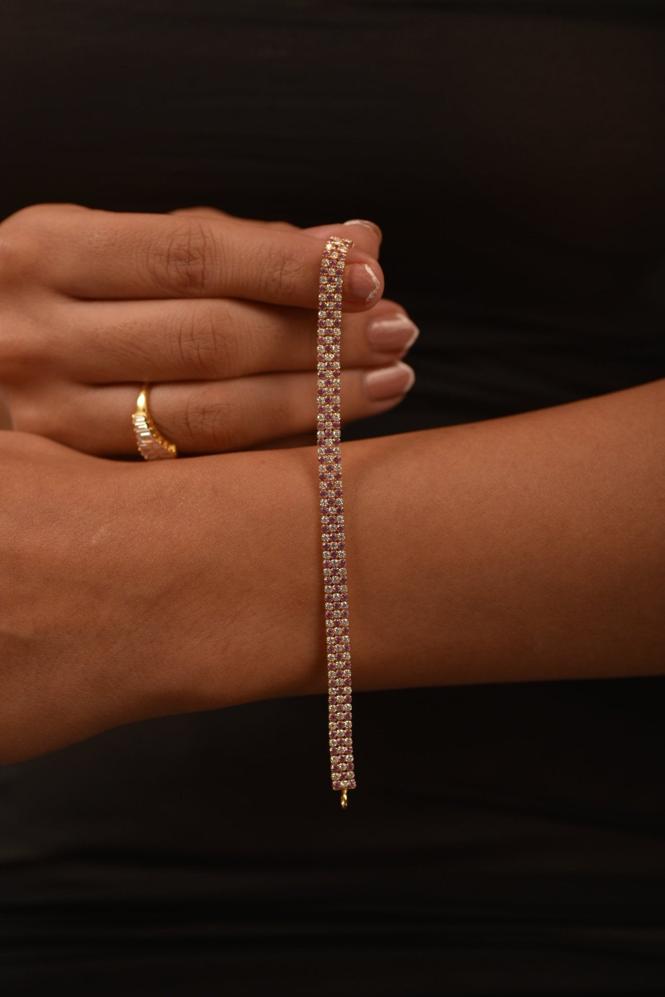 5 Carat Natural Pink Sapphire & Lab Grown Diamond Three Row Alternate Tennis Bracelet - Evara Jewelry LLC