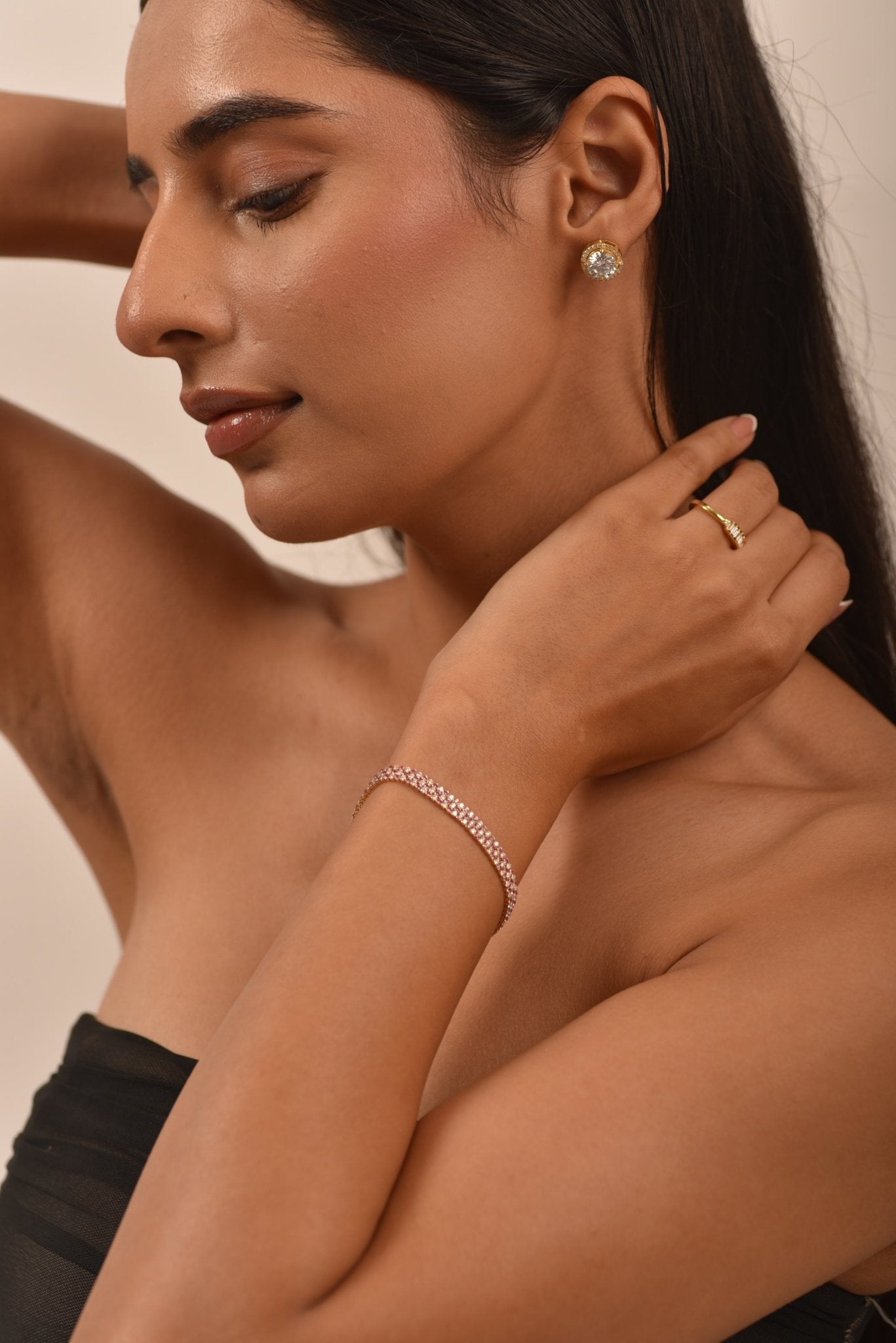 5 Carat Natural Pink Sapphire & Lab Grown Diamond Three Row Alternate Tennis Bracelet - Evara Jewelry LLC