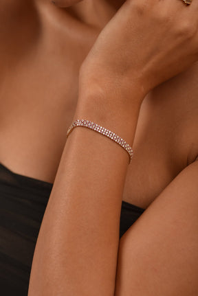 5 Carat Natural Pink Sapphire & Lab Grown Diamond Three Row Alternate Tennis Bracelet - Evara Jewelry LLC