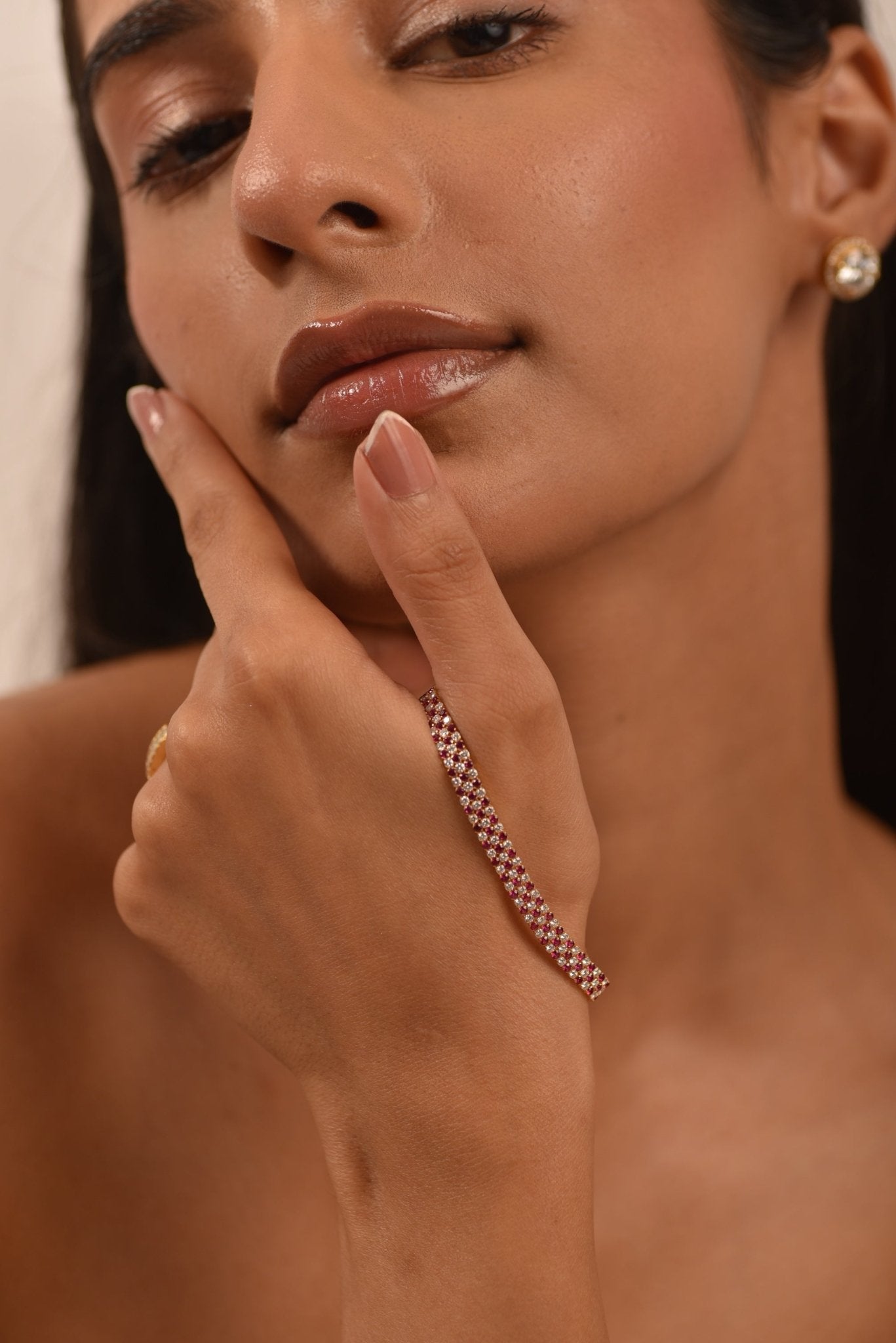 5 Carat Natural Ruby & Diamond Alternate Three Row Tennis Bracelet - Evara Jewelry LLC