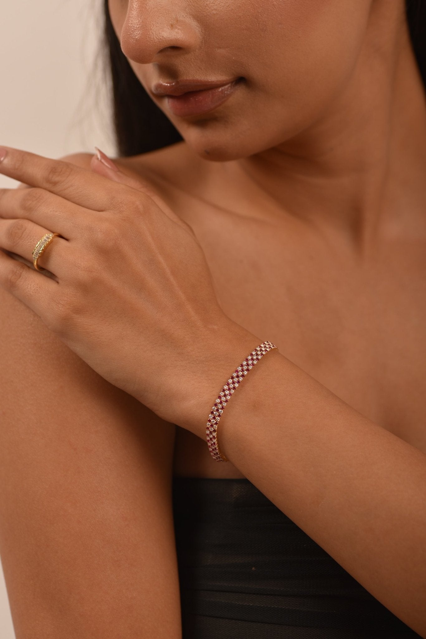 5 Carat Natural Ruby & Diamond Alternate Three Row Tennis Bracelet - Evara Jewelry LLC