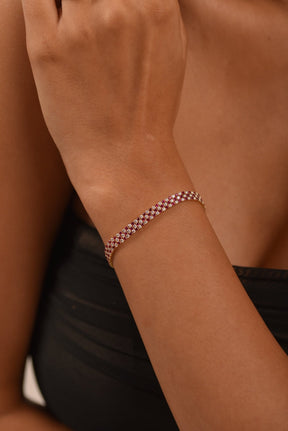 5 Carat Natural Ruby & Diamond Alternate Three Row Tennis Bracelet - Evara Jewelry LLC