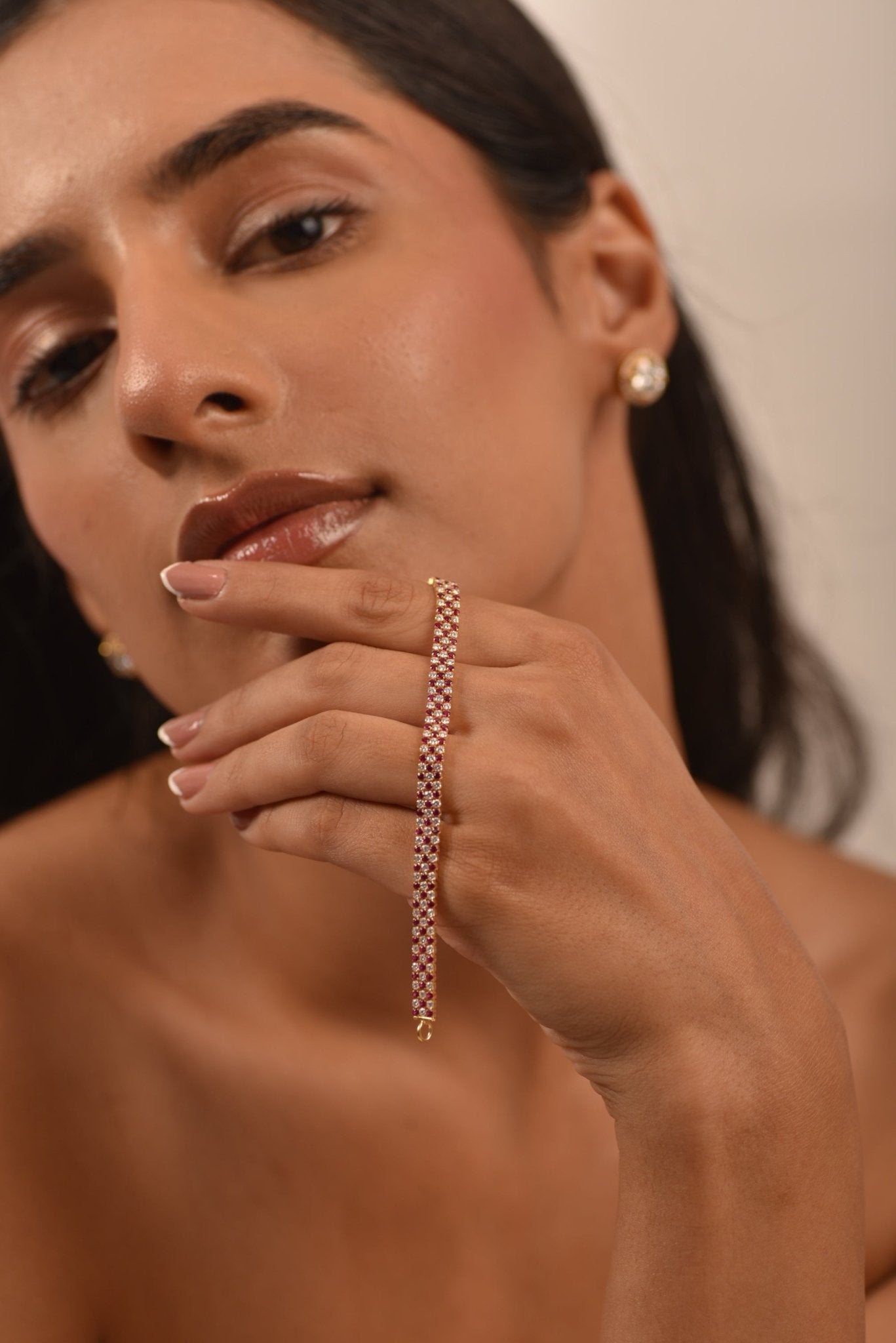 5 Carat Natural Ruby & Diamond Alternate Three Row Tennis Bracelet - Evara Jewelry LLC