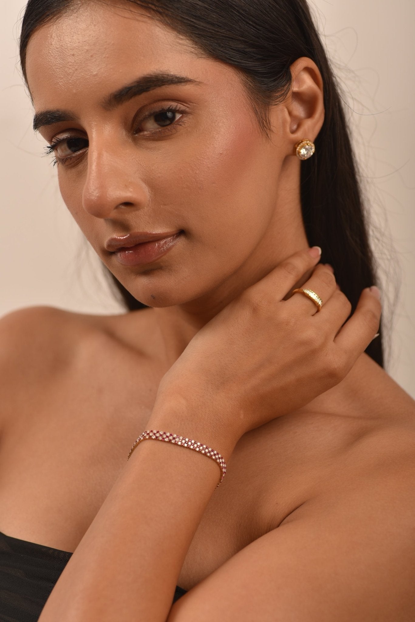 5 Carat Natural Ruby & Diamond Alternate Three Row Tennis Bracelet - Evara Jewelry LLC