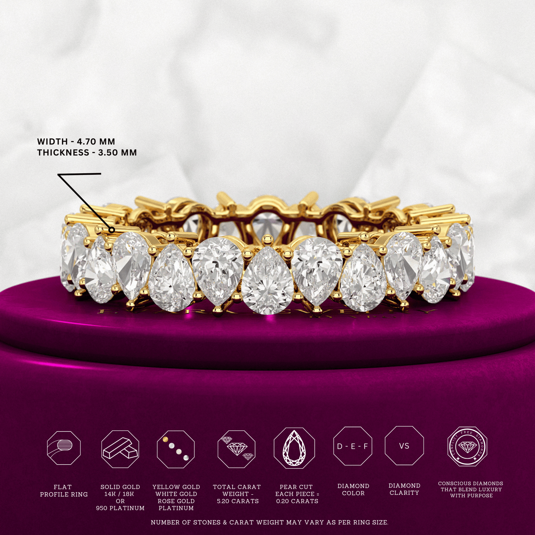 5 Carat Pear Cut Diamond Eternity Band - Evara Jewelry LLC