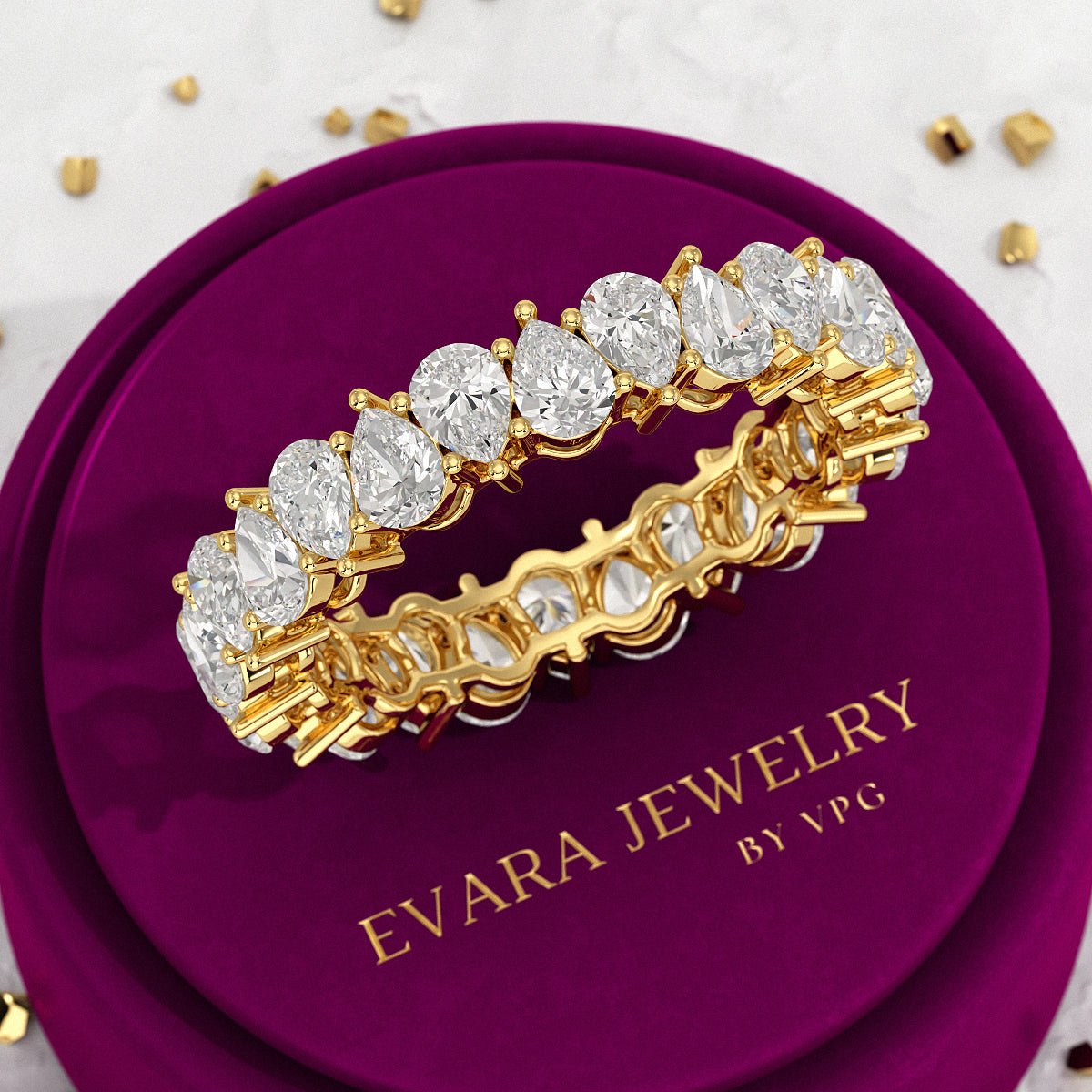 5 Carat Pear Cut Diamond Eternity Band - Evara Jewelry LLC