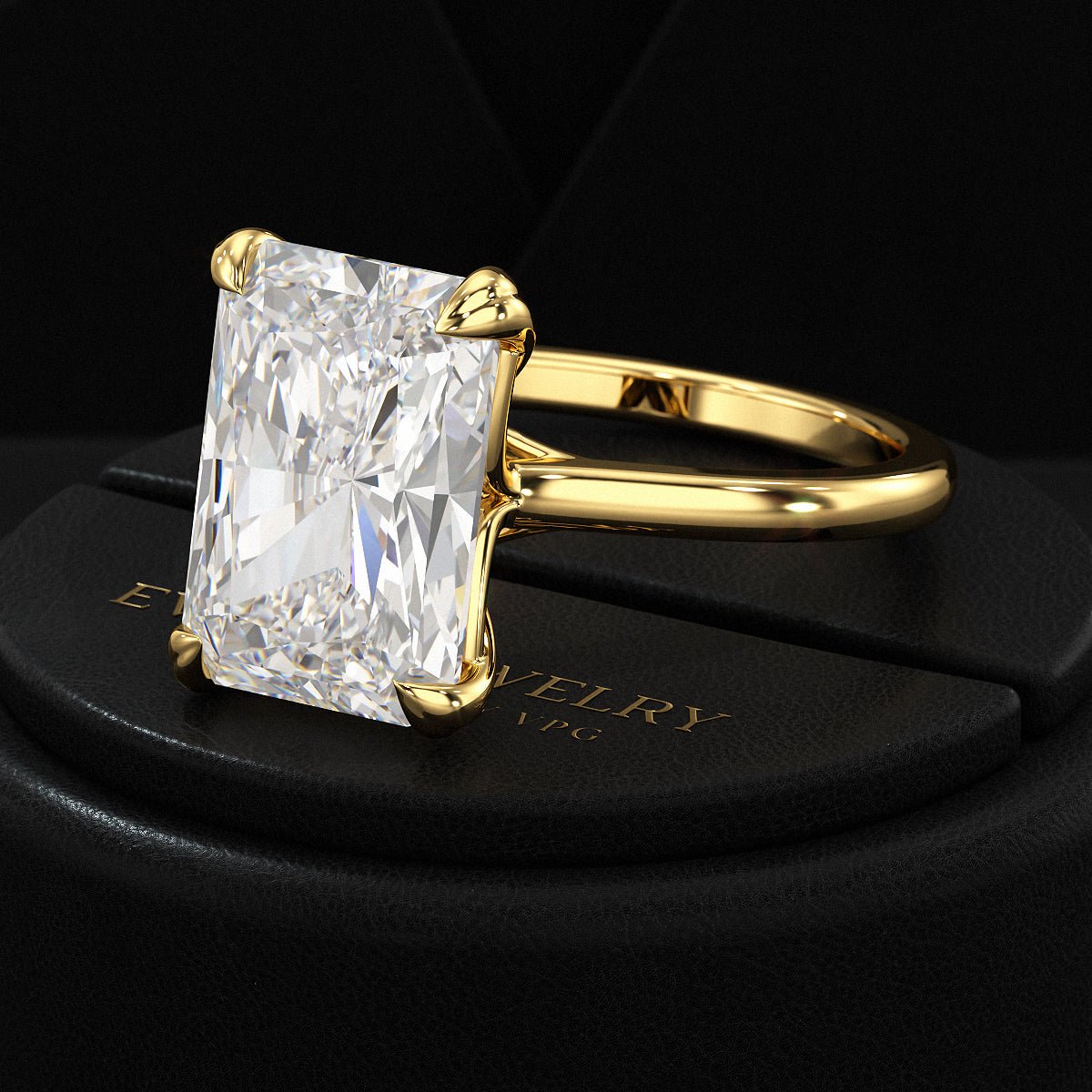 5 Carat Radiant Cut Diamond Solitaire Engagement Ring with Plain Band - Evara Jewelry LLC