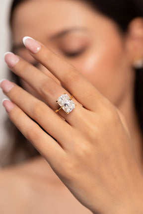 5 Carat Radiant Cut Diamond Solitaire Engagement Ring with Plain Band - Evara Jewelry LLC