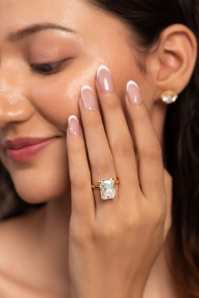 5 Carat Radiant Cut Diamond Solitaire Engagement Ring with Plain Band - Evara Jewelry LLC