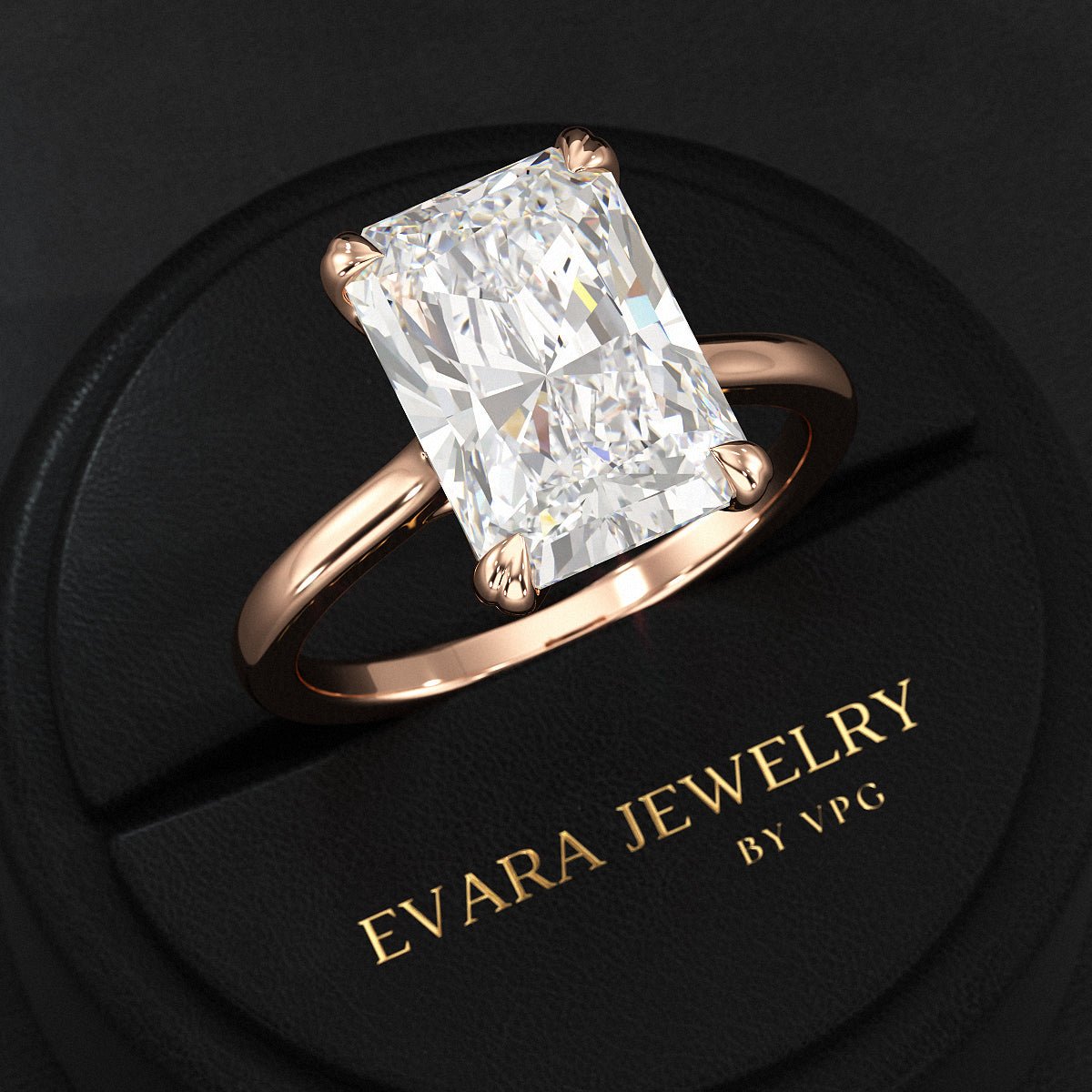 5 Carat Radiant Cut Diamond Solitaire Engagement Ring with Plain Band - Evara Jewelry LLC