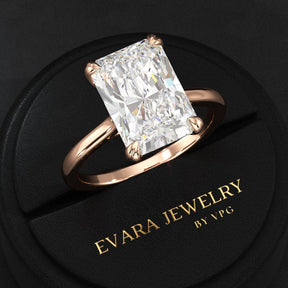 5 Carat Radiant Cut Diamond Solitaire Engagement Ring with Plain Band - Evara Jewelry LLC