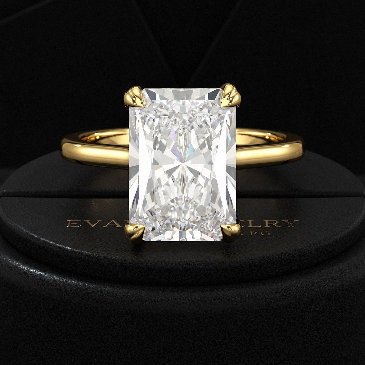 5 Carat Radiant Cut Diamond Solitaire Engagement Ring with Plain Band - Evara Jewelry LLC