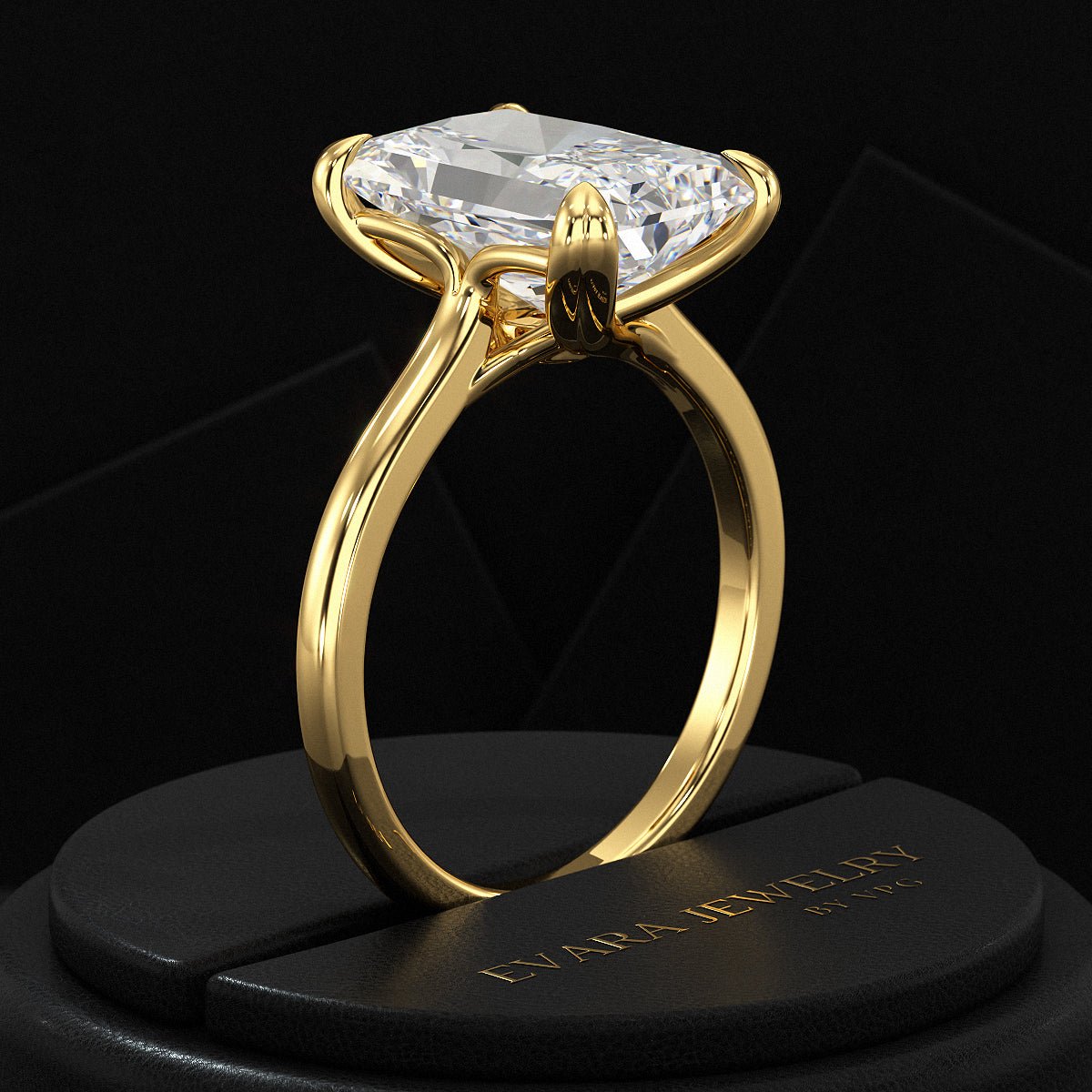 5 Carat Radiant Cut Diamond Solitaire Engagement Ring with Plain Band - Evara Jewelry LLC