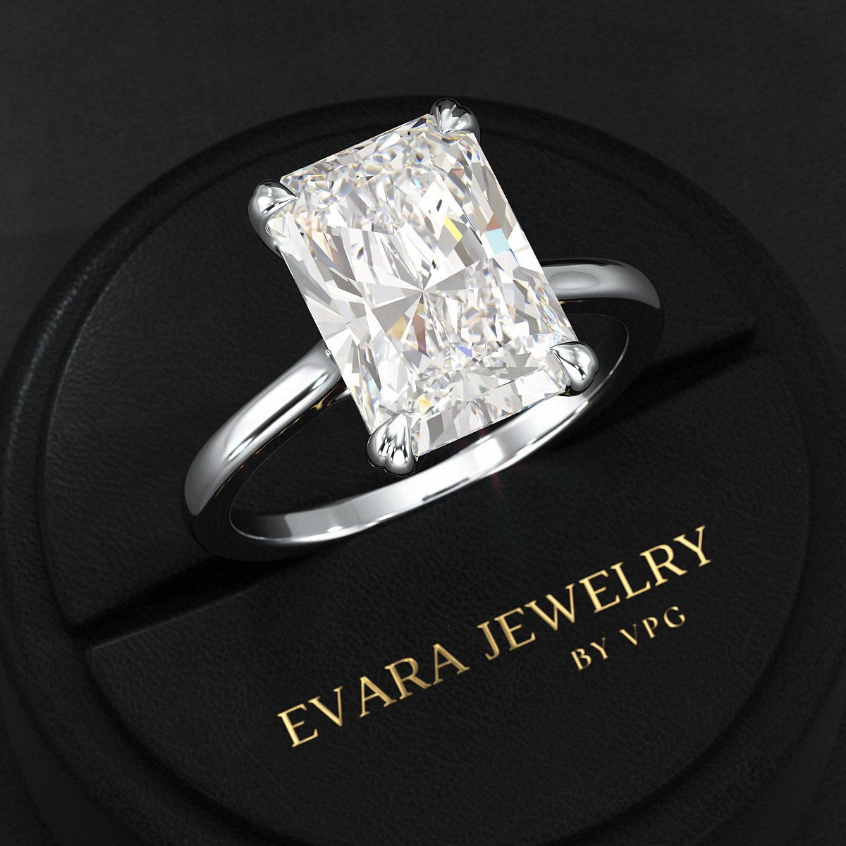 5 Carat Radiant Cut Diamond Solitaire Engagement Ring with Plain Band - Evara Jewelry LLC