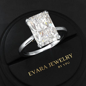 5 Carat Radiant Cut Diamond Solitaire Engagement Ring with Plain Band - Evara Jewelry LLC
