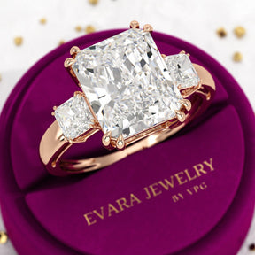5 Carat Radiant Cut Three Stone Lab Grown Diamond V Prong Engagement Ring - Evara Jewelry LLC