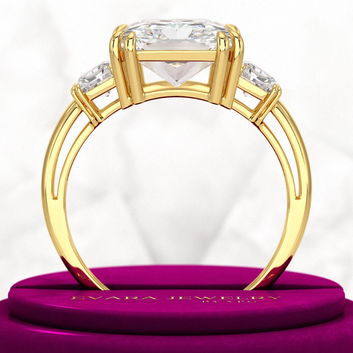 5 Carat Radiant Cut Three Stone Lab Grown Diamond V Prong Engagement Ring - Evara Jewelry LLC