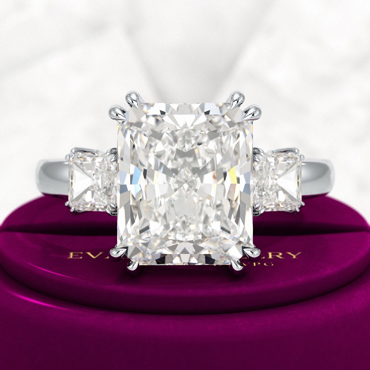 5 Carat Radiant Cut Three Stone Lab Grown Diamond V Prong Engagement Ring - Evara Jewelry LLC