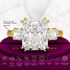 5 Carat Radiant Cut Three Stone Lab Grown Diamond V Prong Engagement Ring - Evara Jewelry LLC