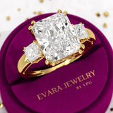 5 Carat Radiant Cut Three Stone Lab Grown Diamond V Prong Engagement Ring - Evara Jewelry LLC