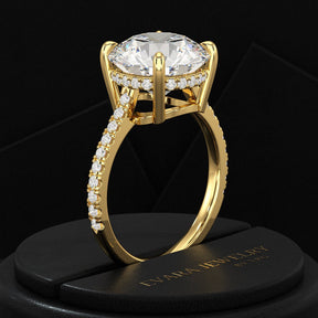 5 Carat Round Cut Diamond Thin French Pave Engagement Ring - Evara Jewelry LLC