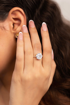 5 Carat Round Cut Diamond Thin French Pave Engagement Ring - Evara Jewelry LLC