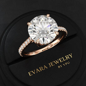 5 Carat Round Cut Diamond Thin French Pave Engagement Ring - Evara Jewelry LLC
