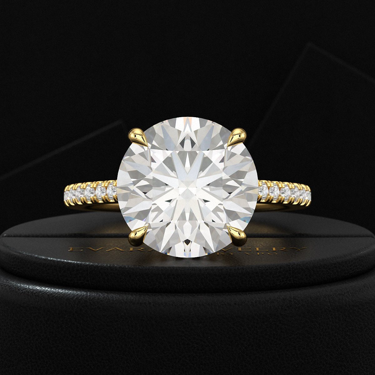 5 Carat Round Cut Diamond Thin French Pave Engagement Ring - Evara Jewelry LLC