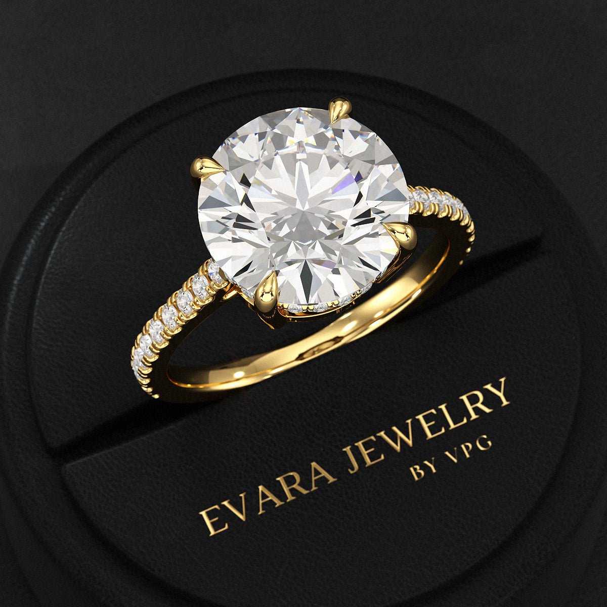 5 Carat Round Cut Diamond Thin French Pave Engagement Ring - Evara Jewelry LLC