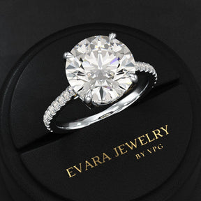 5 Carat Round Cut Diamond Thin French Pave Engagement Ring - Evara Jewelry LLC