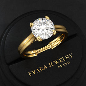 5 Carat Round Cut Lab Grown Diamond Twin Band Engagement Ring - Evara Jewelry LLC