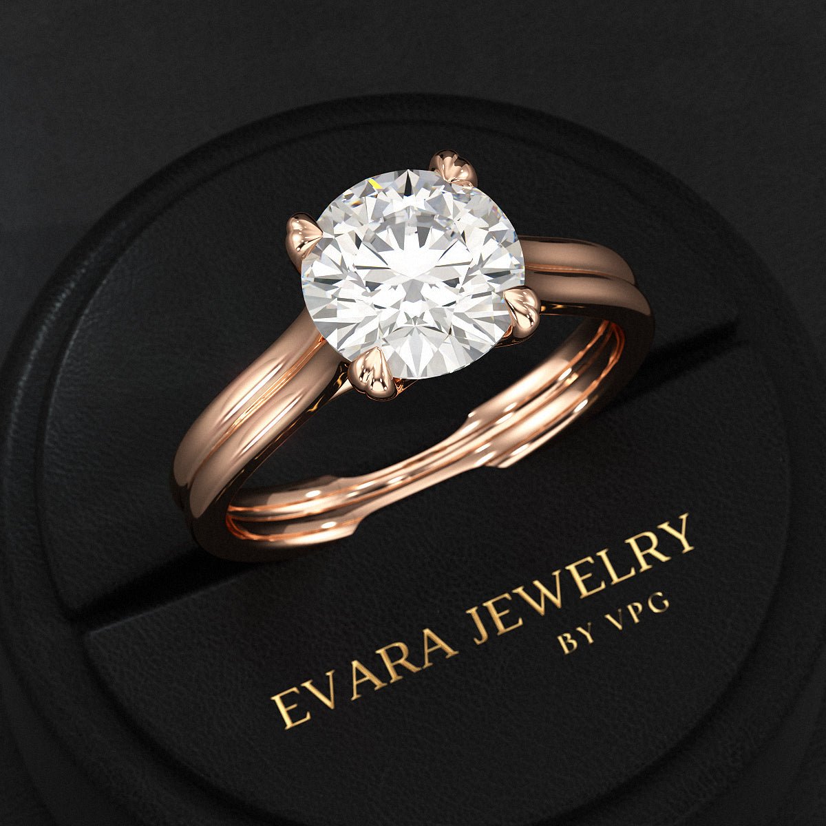 5 Carat Round Cut Lab Grown Diamond Twin Band Engagement Ring - Evara Jewelry LLC