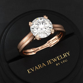 5 Carat Round Cut Lab Grown Diamond Twin Band Engagement Ring - Evara Jewelry LLC