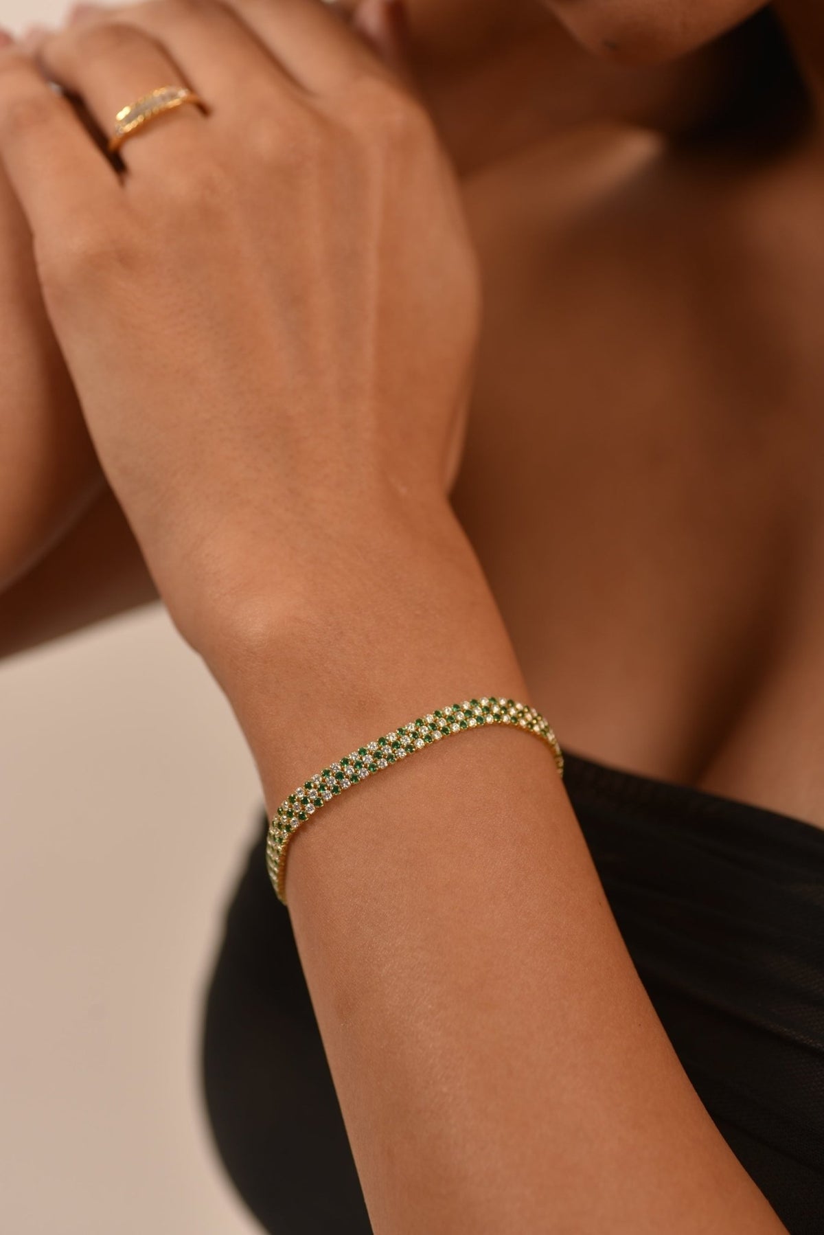 5 Carat Three Row Natural Emerald & Lab Grown Diamond Alternate Tennis Bracelet - Evara Jewelry LLC