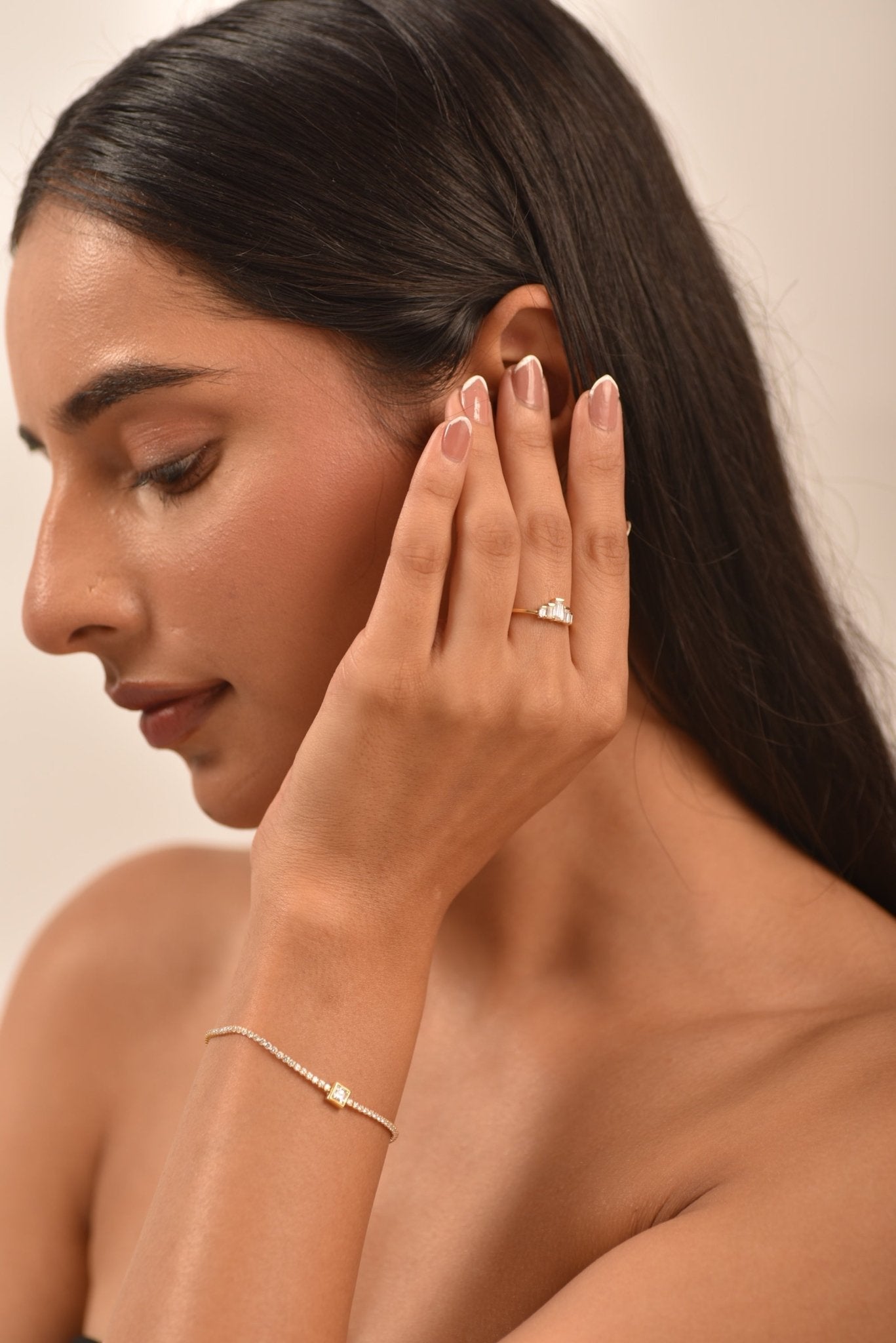 5 Stone Diamond Half Bezel Stacking Band - Evara Jewelry LLC