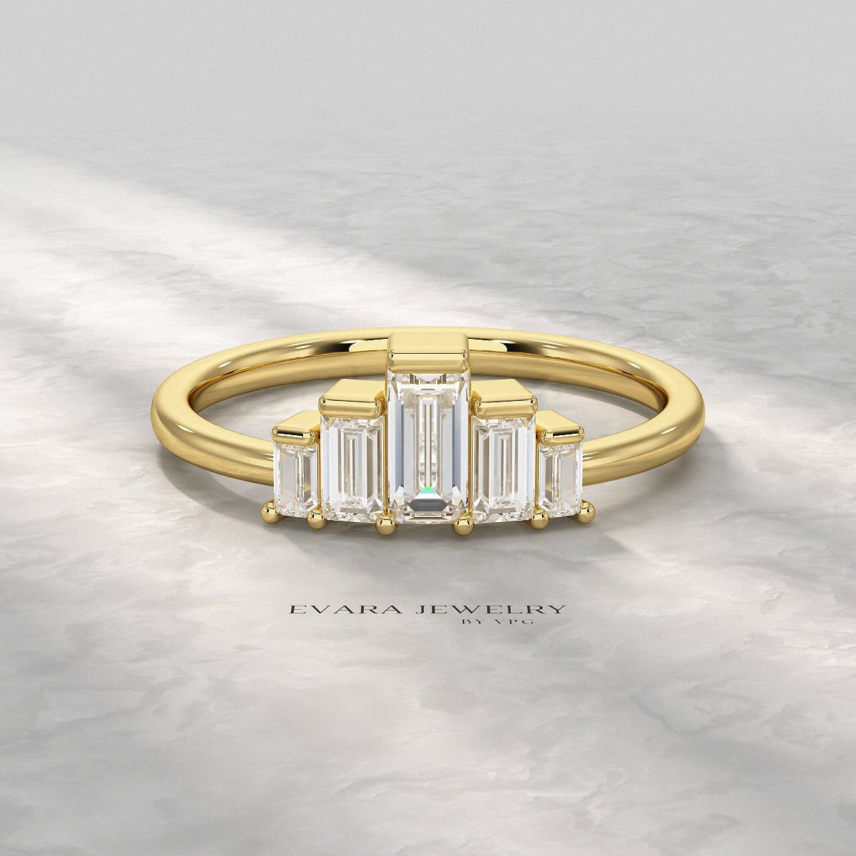 5 Stone Diamond Half Bezel Stacking Band - Evara Jewelry LLC